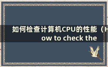 如何检查计算机CPU的性能（How to check the Performance of a Computer's CPU）